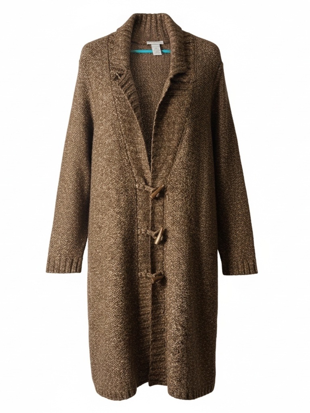 Catherines Toggle-Front Cardigan Women 2X Brown Like New Long Knit Shawl Collar